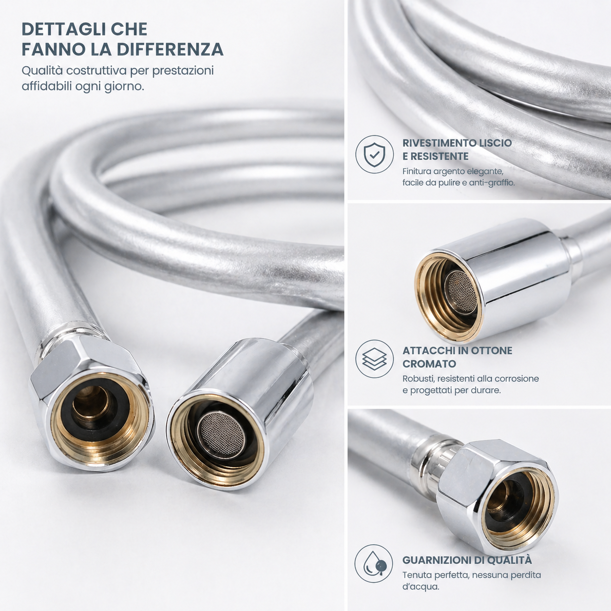 Tubo Doccia Argento 180 cm