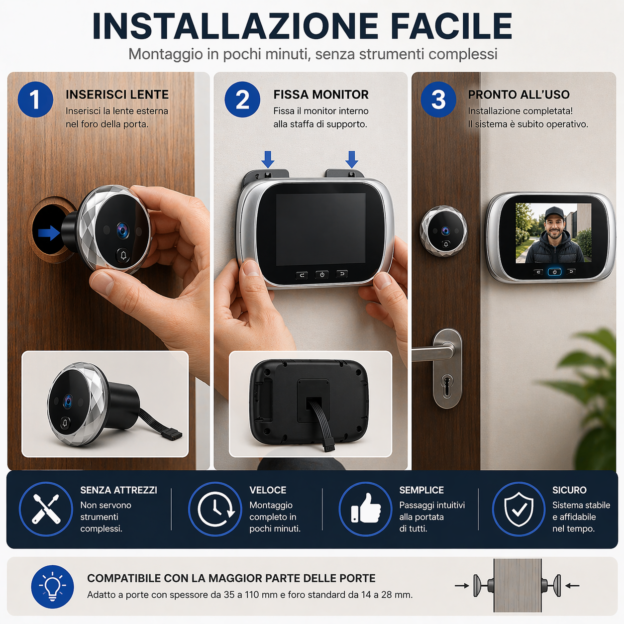 Spioncino Digitale 2,8 Pollici per Porta Blindata con Telecamera HD