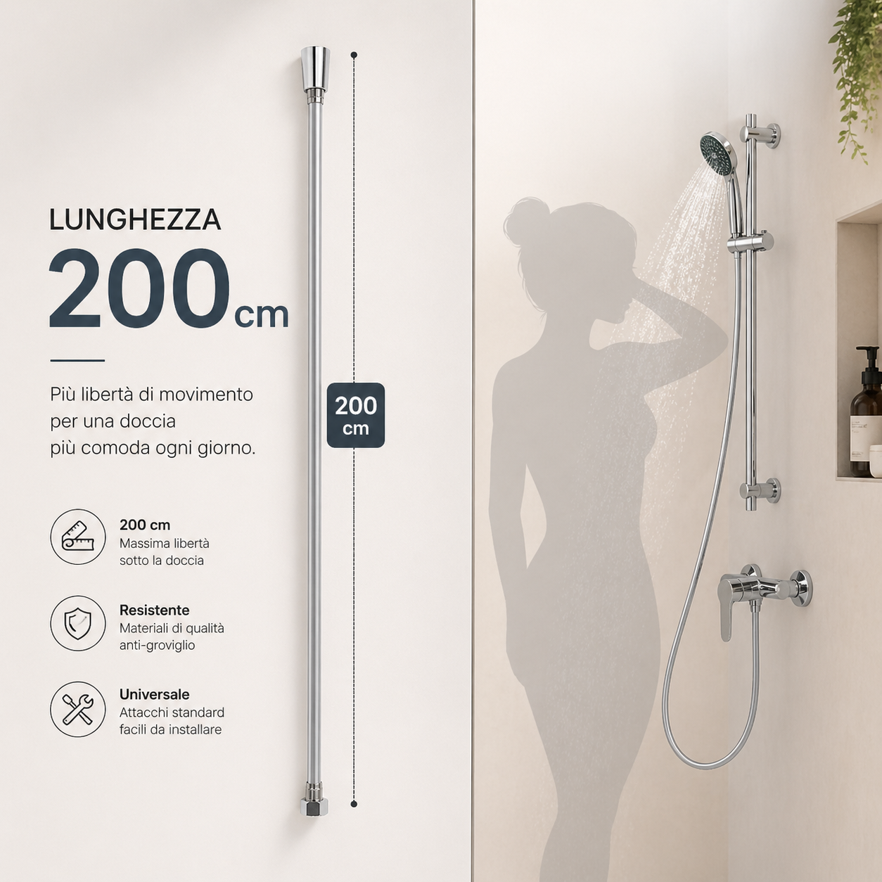Tubo Doccia Argento 200 cm