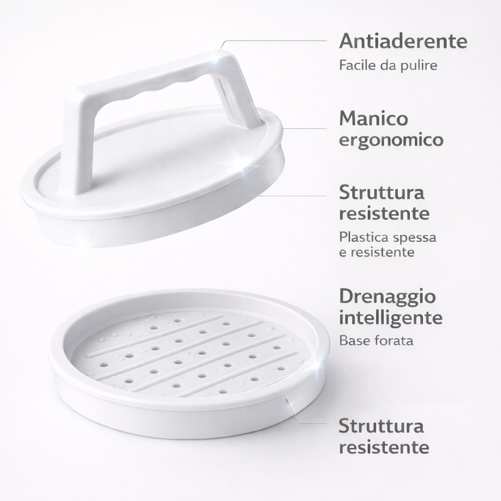 Stampo Manuale per Hamburger in Plastica Antiaderente