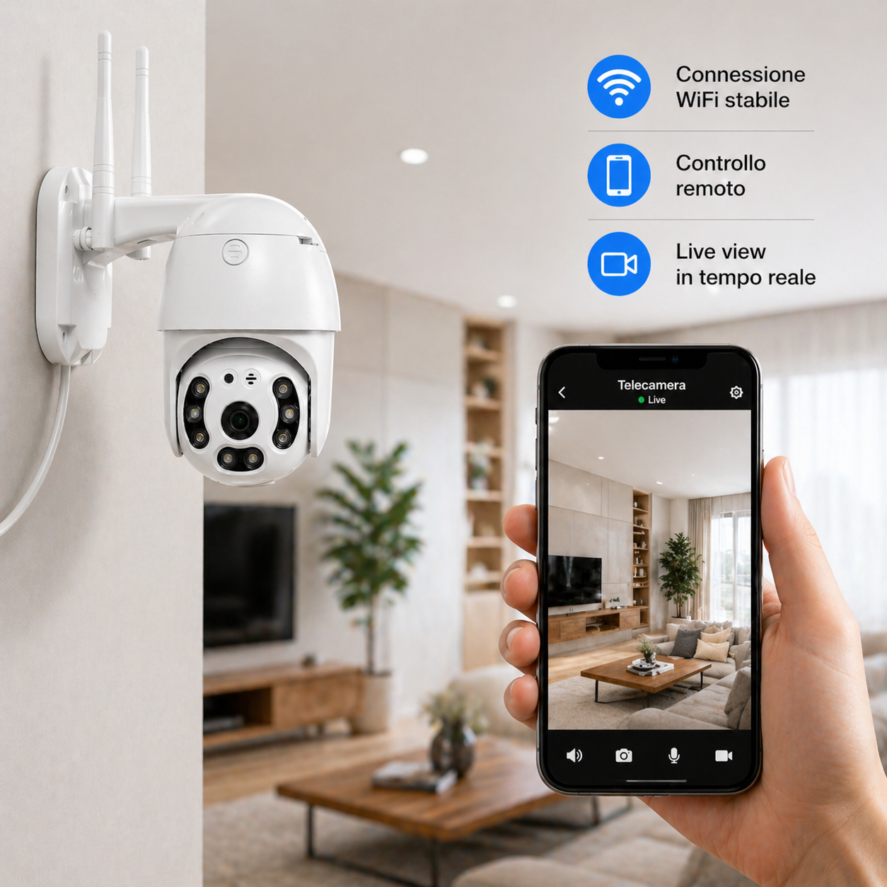 Telecamera di Sicurezza WiFi 1080p Wireless per Interno ed Esterno con Visione Notturna