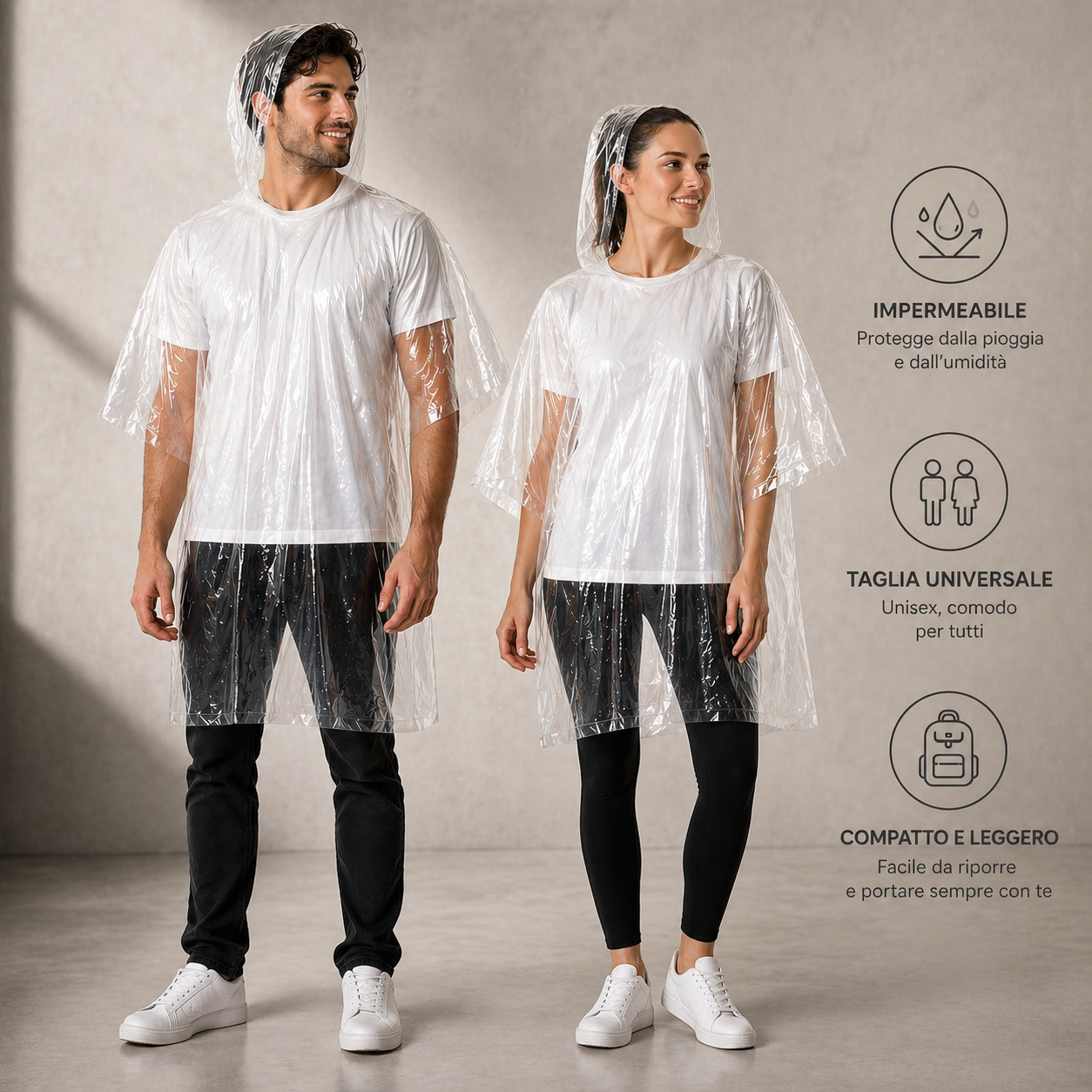Poncho Impermeabile Usa e Getta Universale con Cappuccio per Uomo e Donna