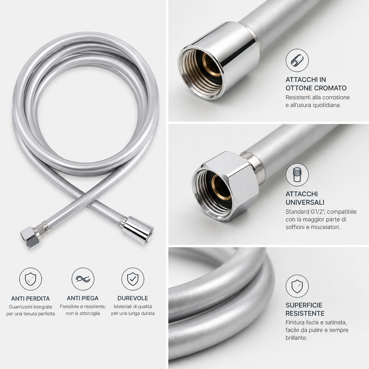 Tubo Doccia Argento 200 cm