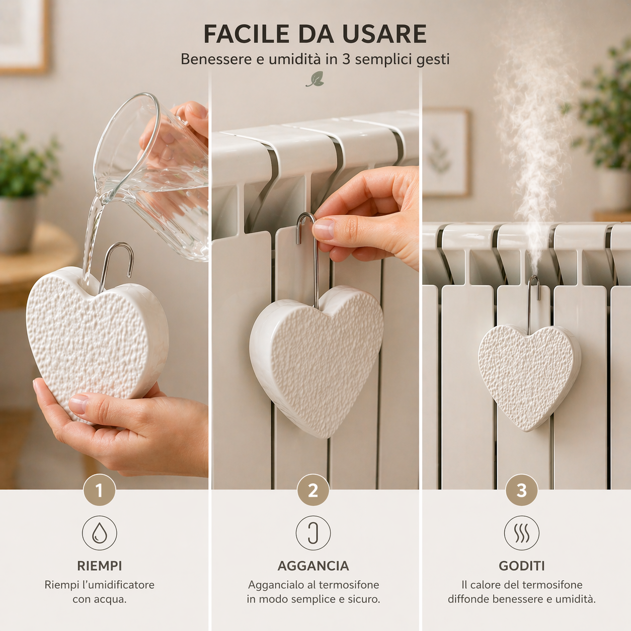 Umidificatore per Termosifone a Forma di Cuore