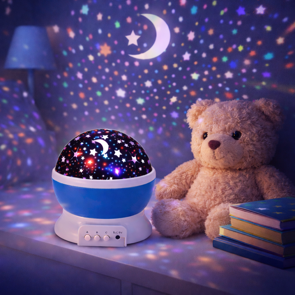 Proiettore Stelle Bambini Rotante 360° con 8 Colori USB o Batterie