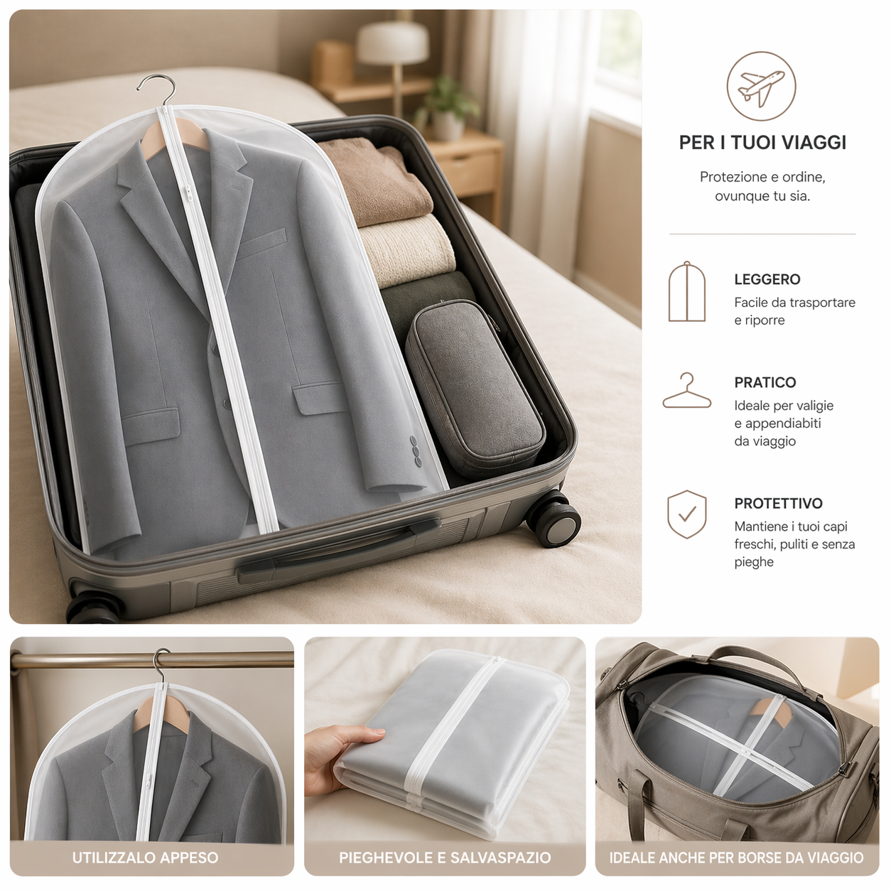 Copriabiti 60×120 cm in PVC Trasparente Antipolvere Resistente per Giacche, Cappotti e Completi
