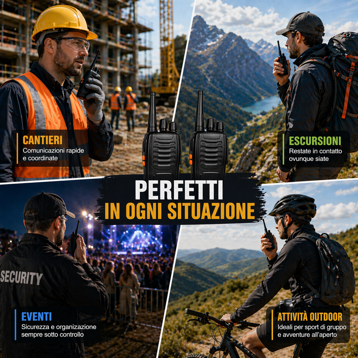 Coppia Walkie Talkie 5W Professionali con Auricolari e Base di Ricarica