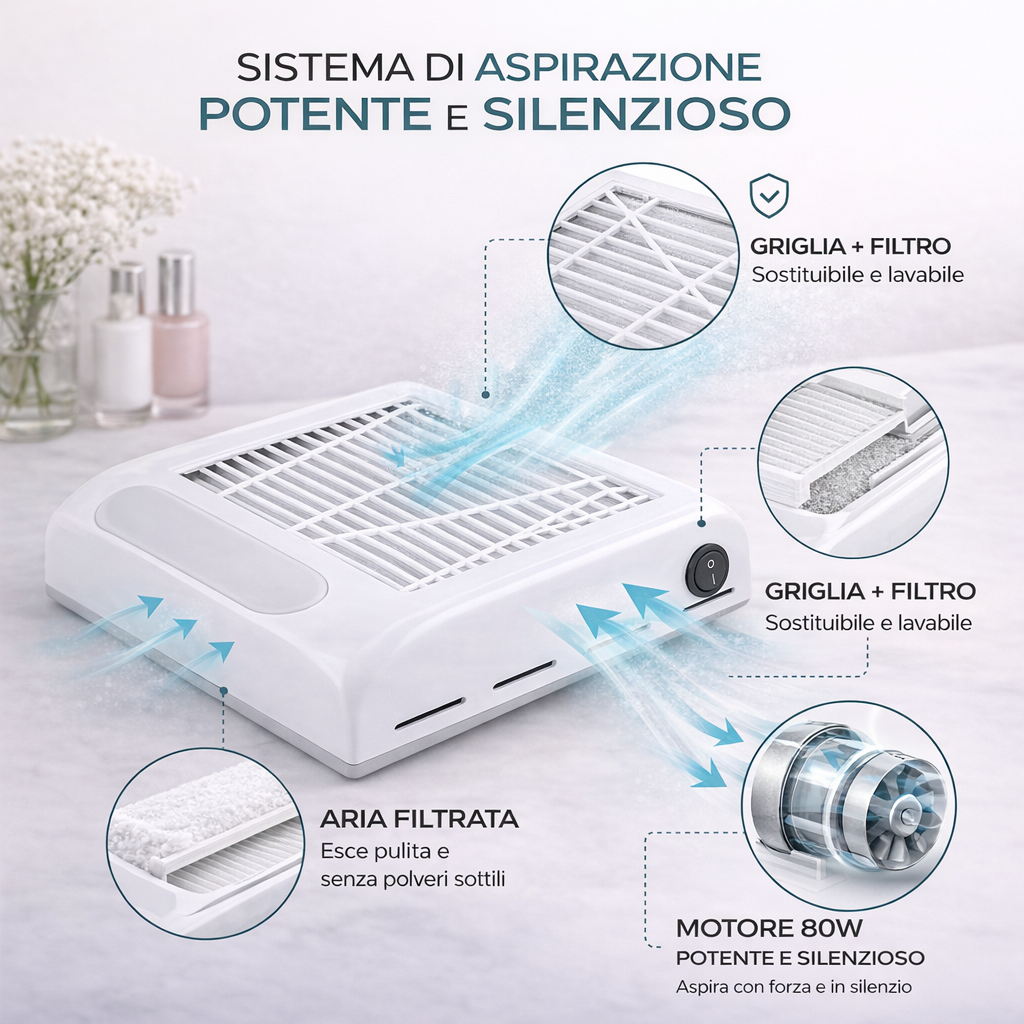 Aspiratore Professionale per Unghie 80W