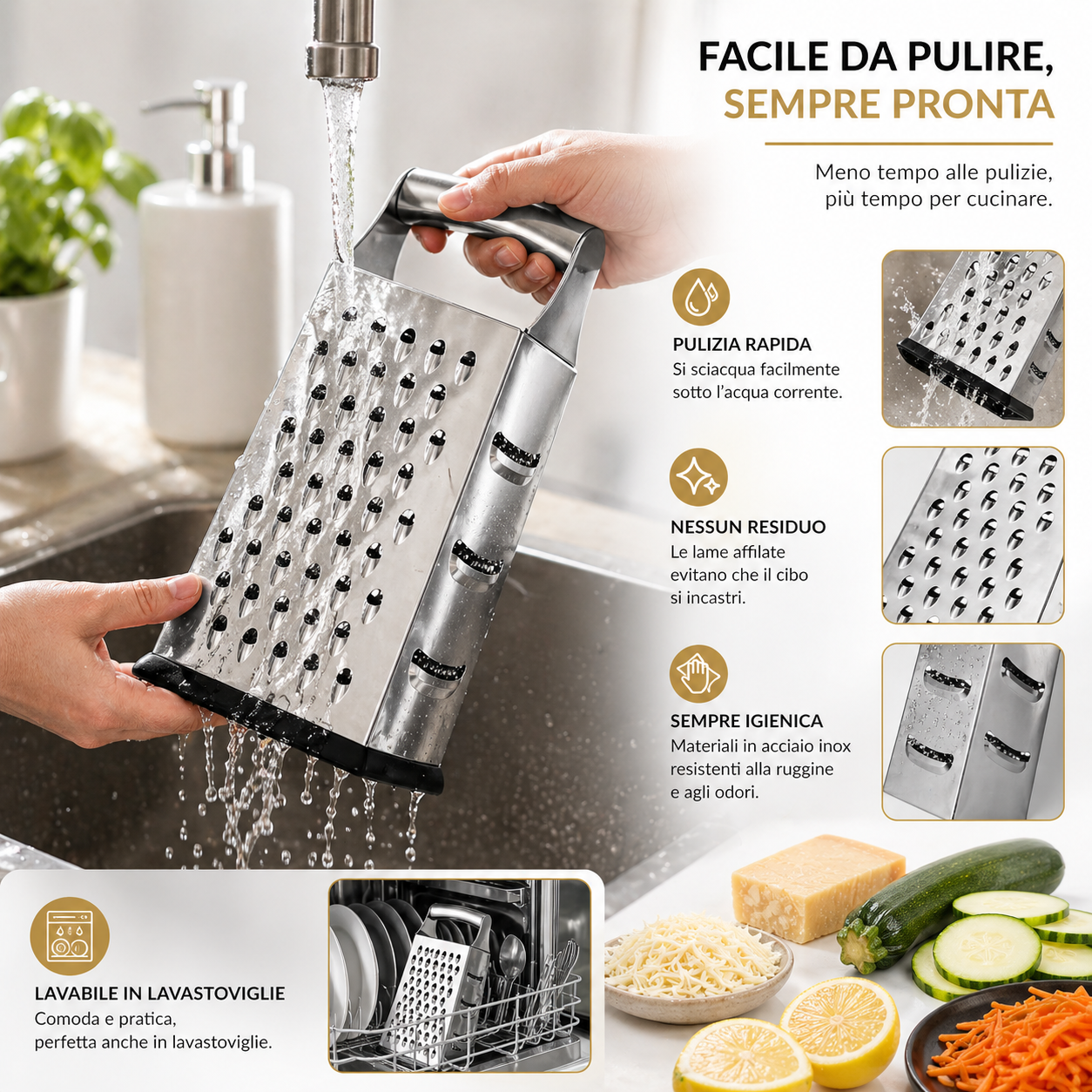 Grattugia Manuale da Cucina con 4 Lame per Formaggio, Verdure e Alimenti