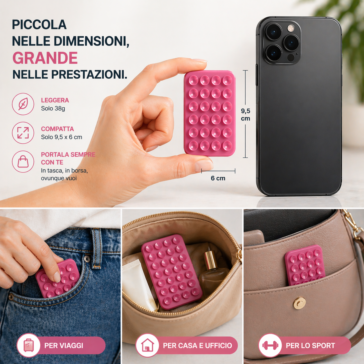 Ventosa in Silicone per Cellulare Supporto Antiscivolo Bilaterale Universale
