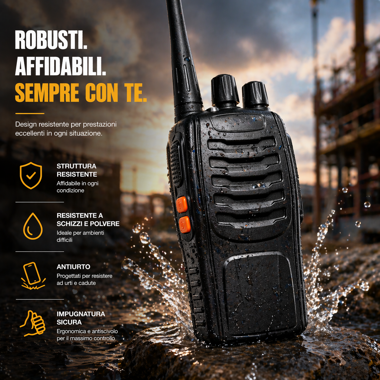 Coppia Walkie Talkie 5W Professionali con Auricolari e Base di Ricarica