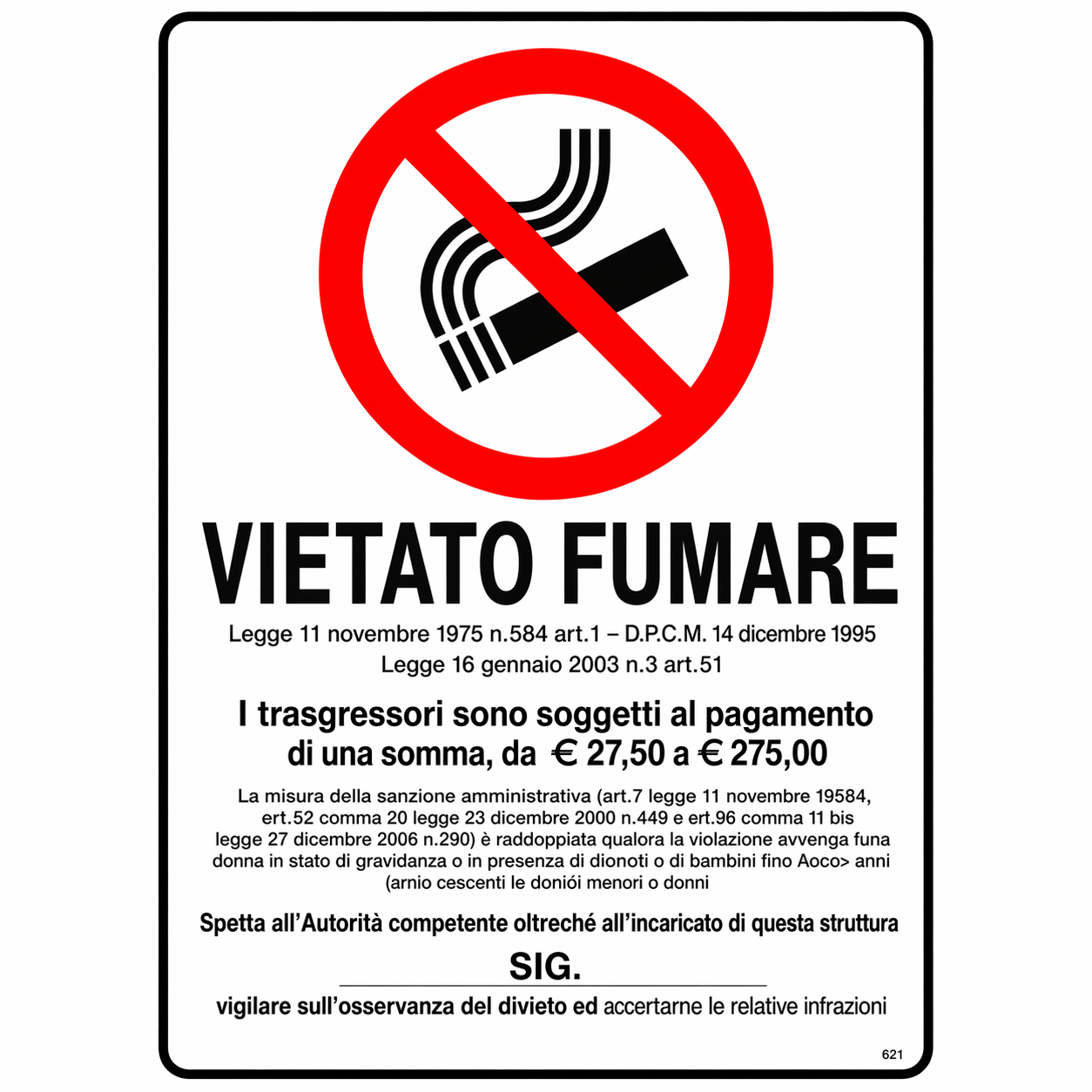 Cartello Vietato Fumare
