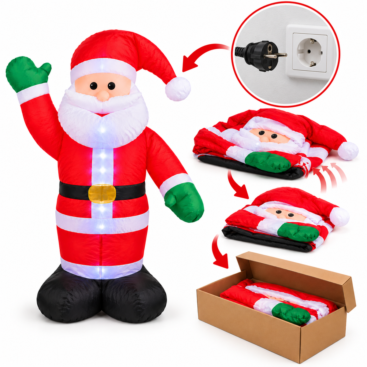 Babbo Natale Gonfiabile 120 cm con Luci LED – Decorazione Natalizia per Casa e Giardino