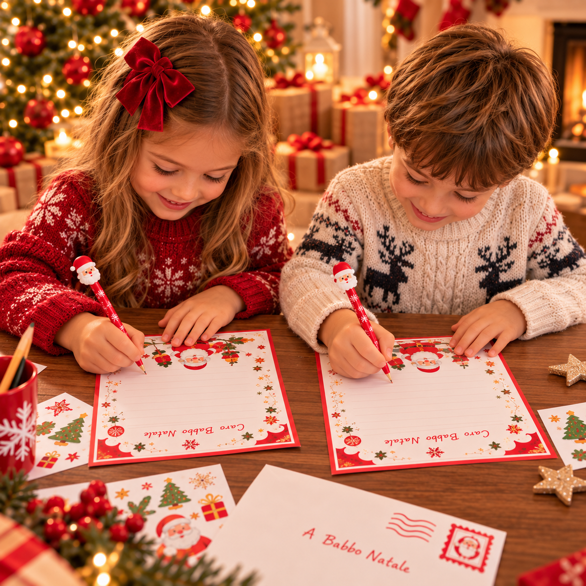 Kit Letterina a Babbo Natale con Busta, Adesivi e Matita Natalizia