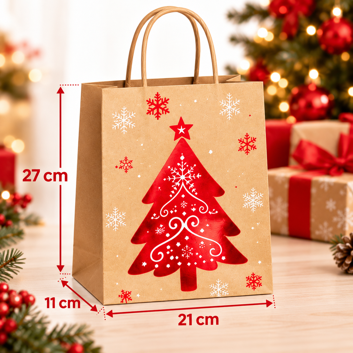 Set 12 Buste Regalo Natalizie in Carta con Manici – 6 Fantasie Assortite