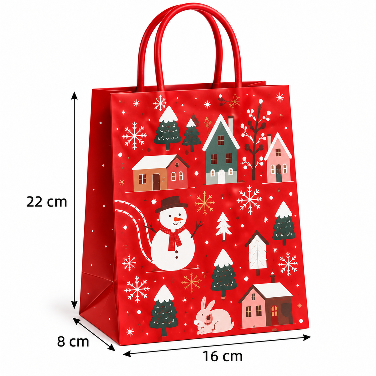 Set 4 Buste Regalo Natalizie Rosse con Manici Fantasie Assortite