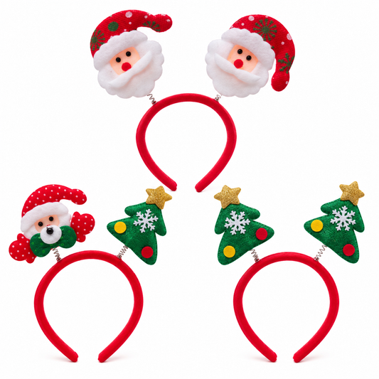 Set 6 Cerchietti Natalizi per Capelli con Babbo Natale, Orsetto e Alberi di Natale