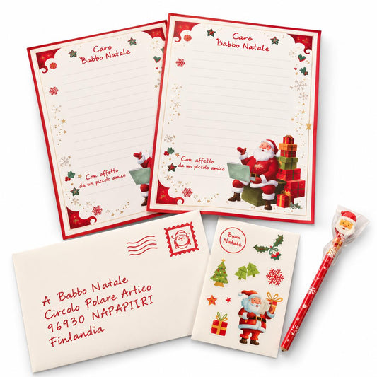 Kit Letterina a Babbo Natale con Busta, Adesivi e Matita Natalizia
