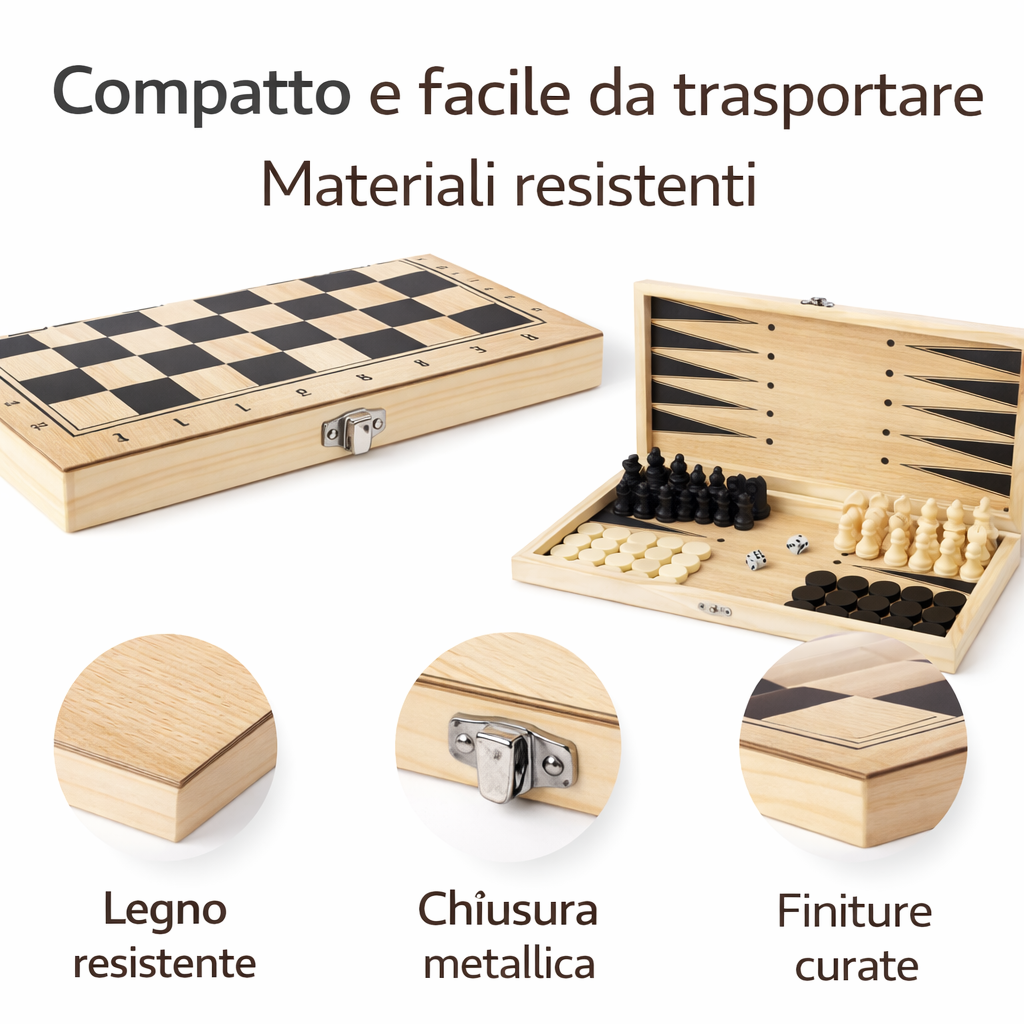 Set 3 in 1 Dama, Scacchi e Backgammon