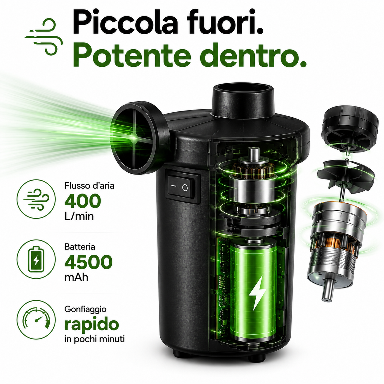 Pompa D'Aria Elettrica Ricaricabile Ideale per Materassini e Campeggio