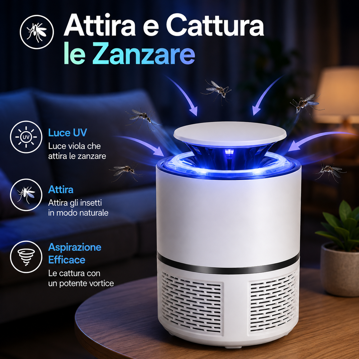 Lampada Antizanzare con Luce UV e Cavo USB