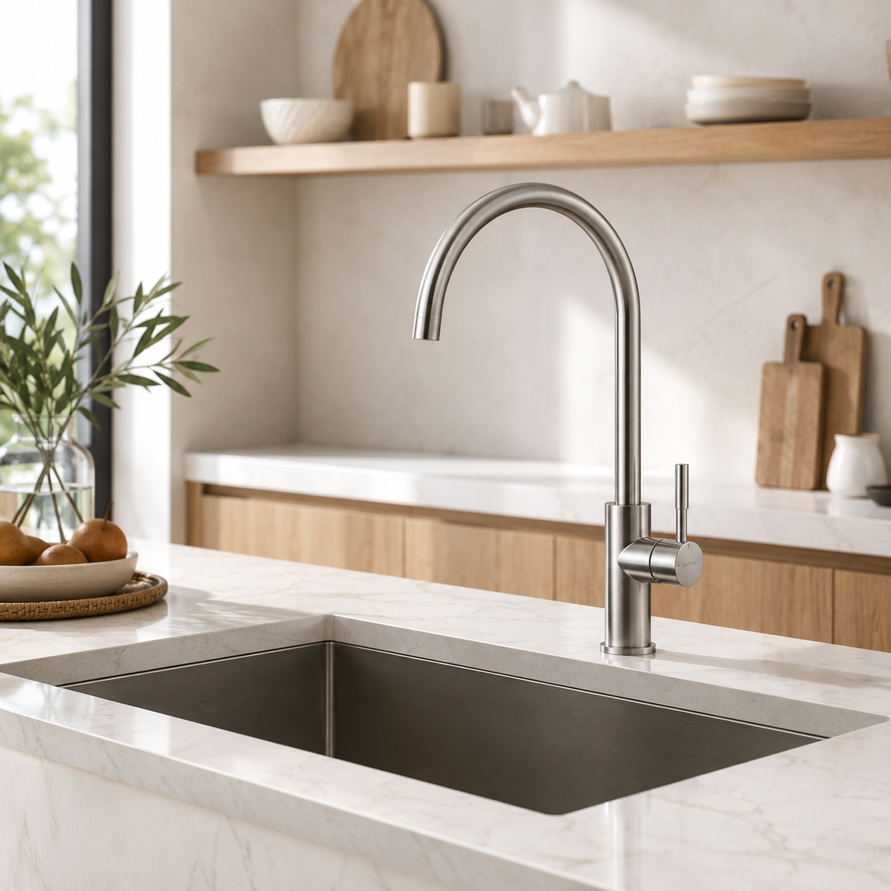 Rubinetto Cucina Design Moderno Cromato – Miscelatore Monocomando con Collo Alto