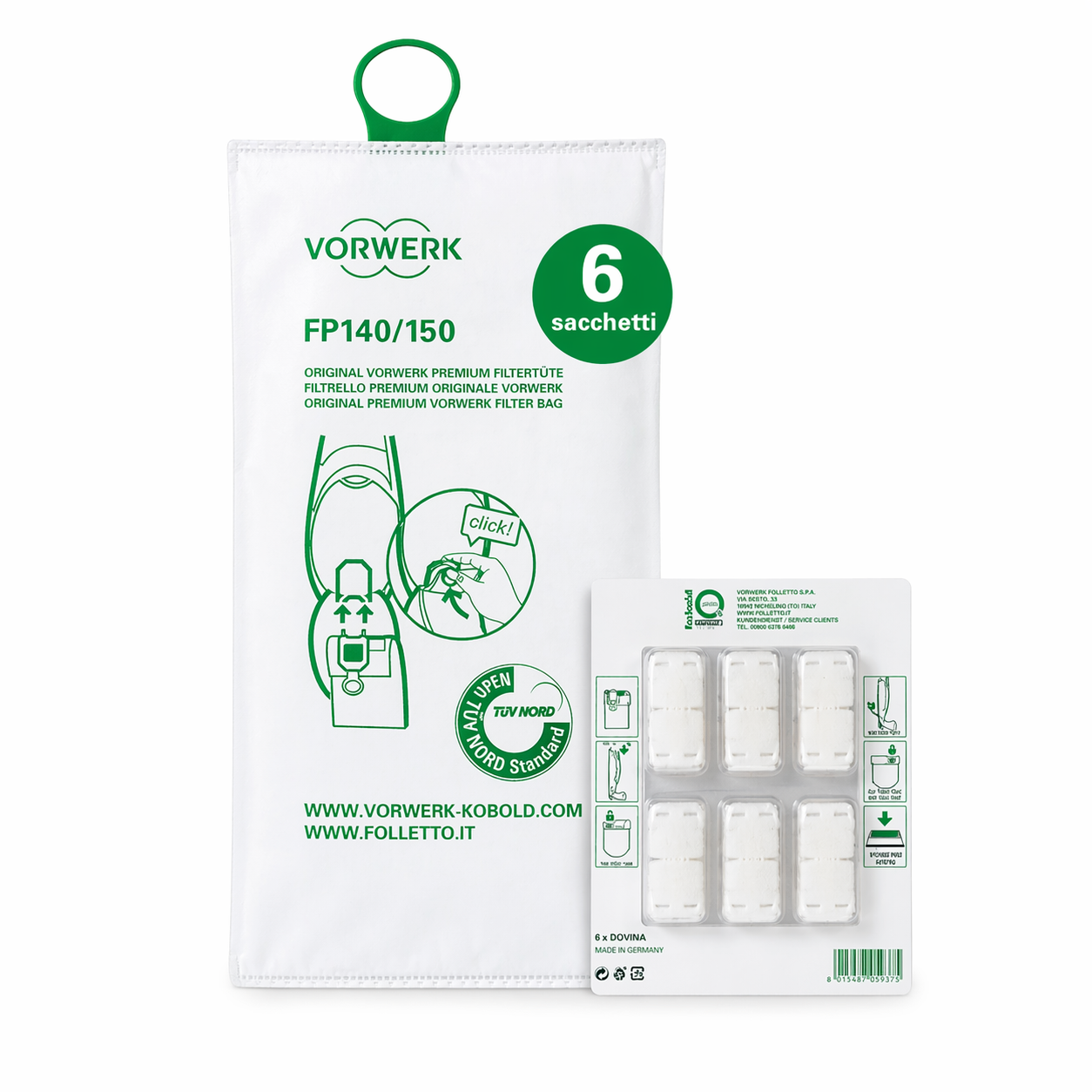 Sacchetti Originali Folletto VK 140/150 con Dovina