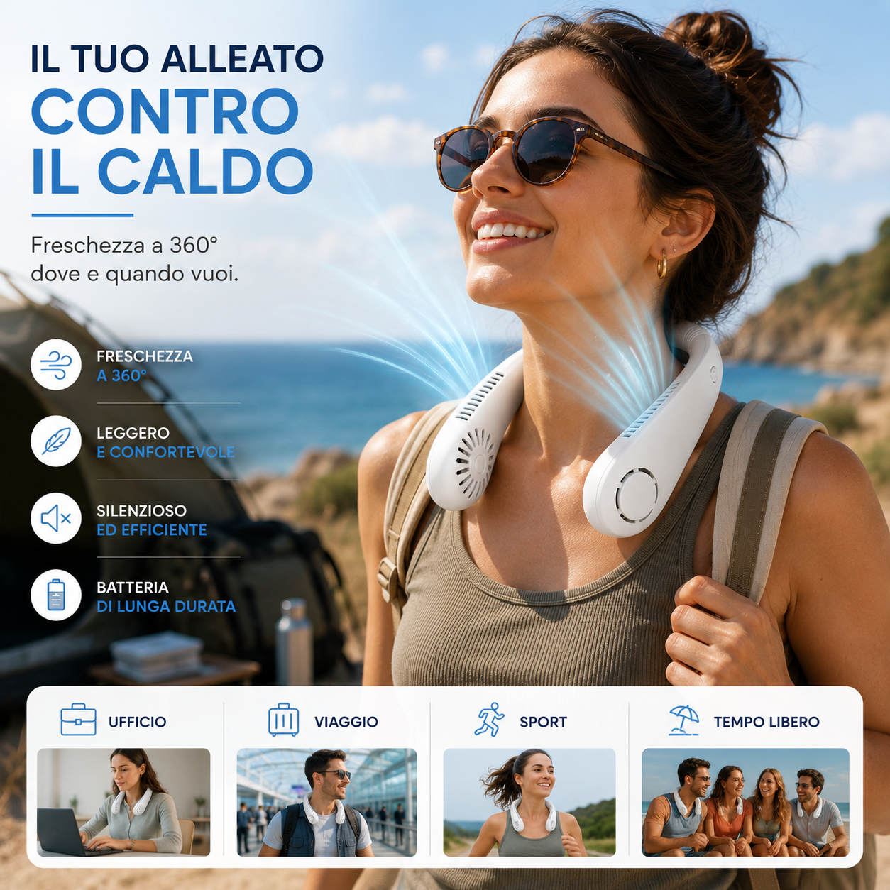 Ventilatore da Collo 3 Velocità e Cavo USB